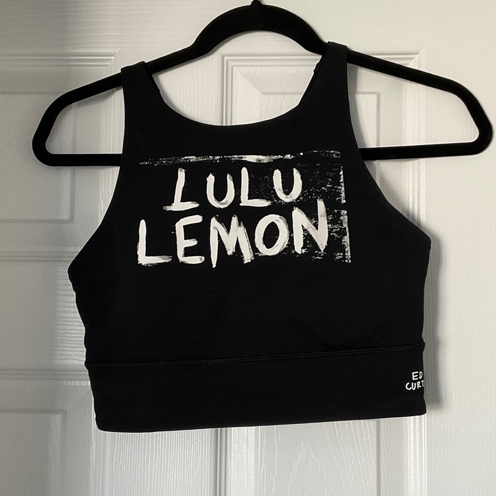 lululemon athletica Black Crop Sports Tank with White 'LULU LEMON' Graphic